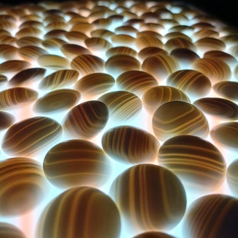 Semi-transparent Go stones glowing beautifully on a backlit surface.