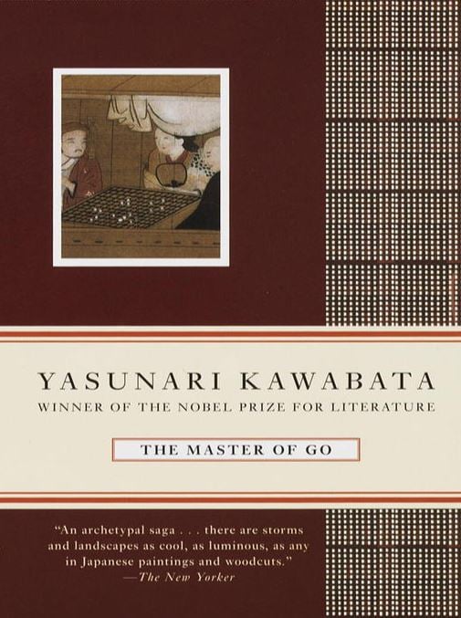 Cover of The Master of Go by Yasunari Kawabata featuring a minimalist design and a small classical Go illustration.