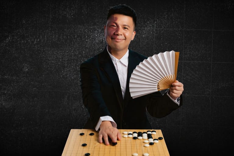 Thumbnail featuring Zhou Junxun holding a fan beside a Go board with text about playing without AI or internet.