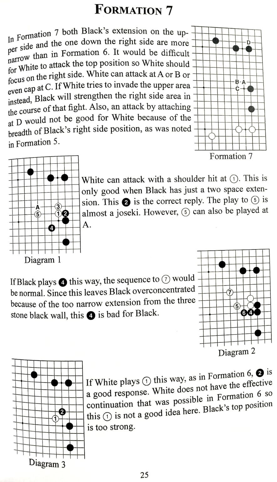 Go book page explaining formation strategy using multiple annotated diagrams