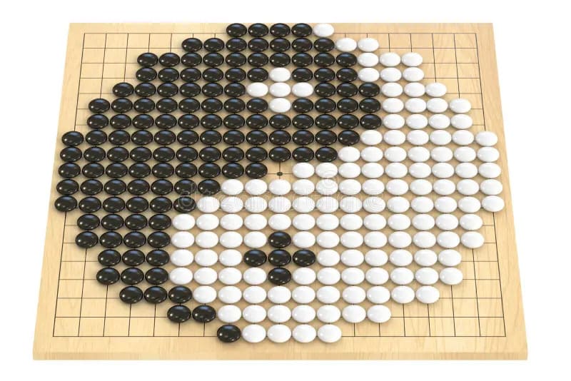 Go board filled with black and white stones showing a completed game position