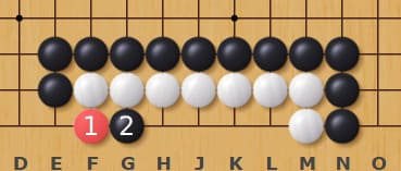 Go board diagram highlighting a tactical variation with numbered stones