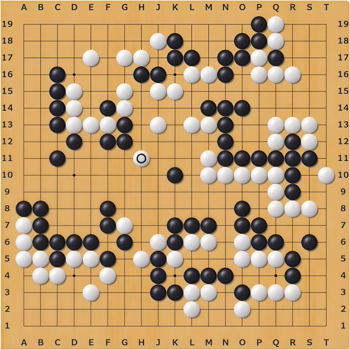 Go board position from the historical Tengen match between Dosaku and Yasui