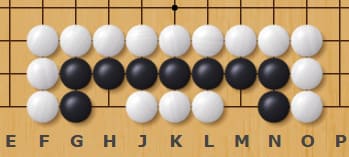 Go board diagram illustrating a life and death situation near the edge