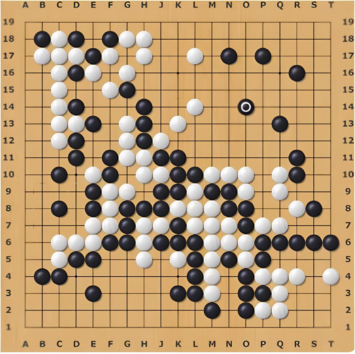 Screenshot of a Go board with a key move highlighted from a famous Dosaku commentary video