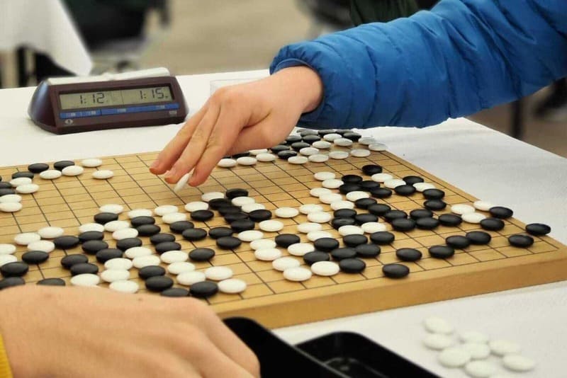 Close-up of a Go game in progress during the 2023 European Youth Go Championship in Ankara