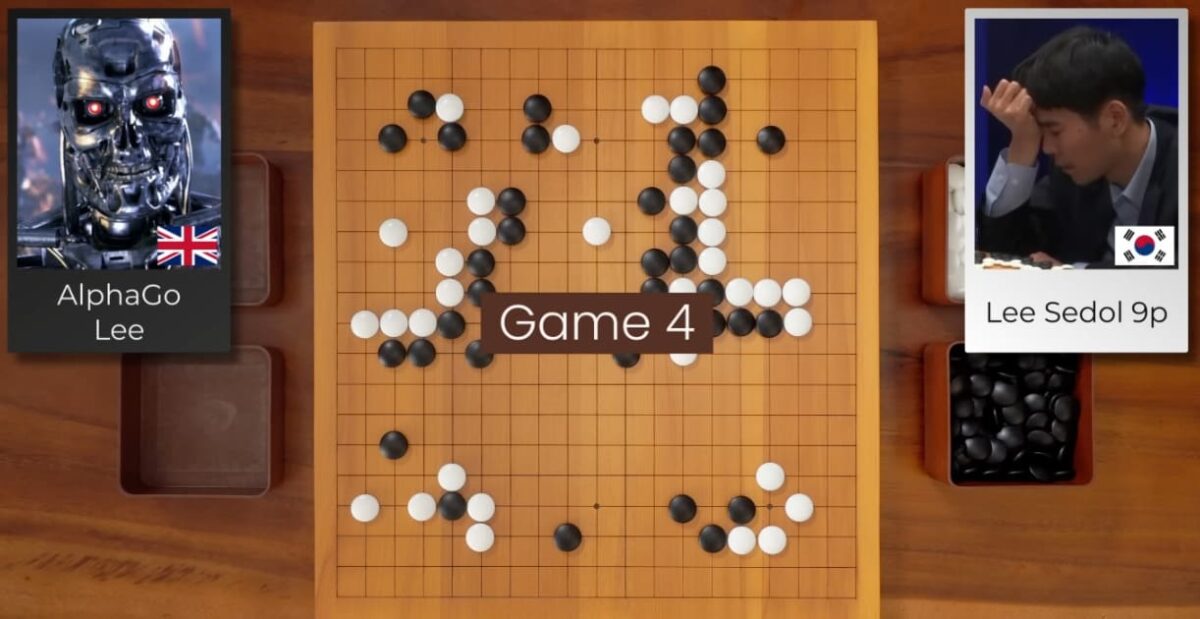 Broadcast image of the Go board during Game 4 between AlphaGo and Lee Sedol