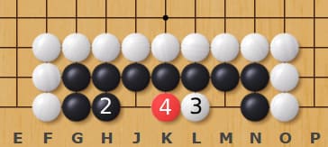 Go board diagram highlighting captured stones in a local fight