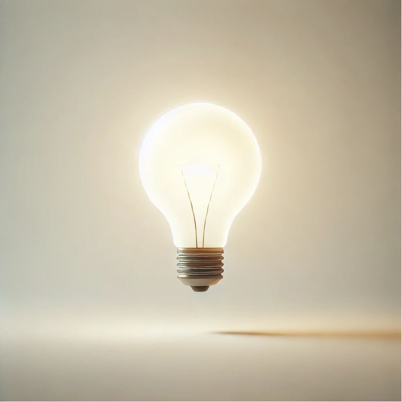 A simple and clean image of a lightbulb glowing brightly, symbolizing a moment of insight or a great idea.
